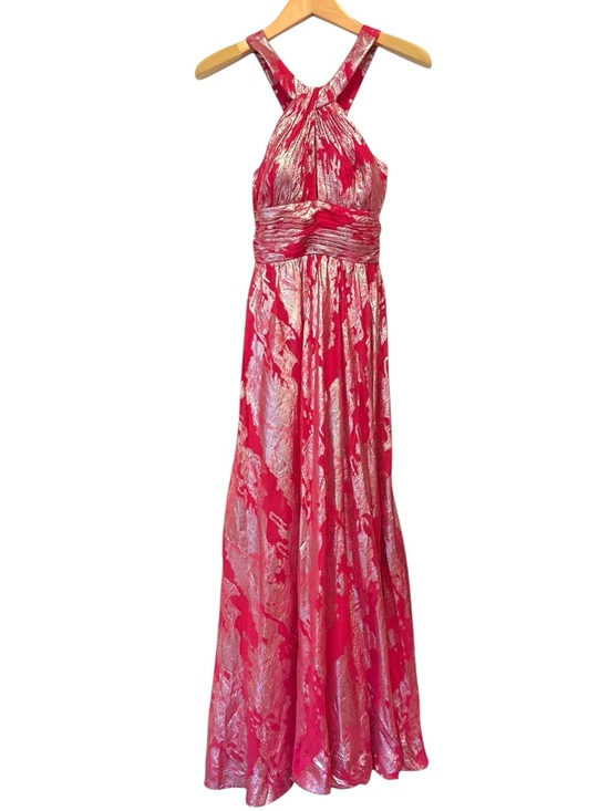 Aidan Mattox Dresses & Skirts - Aidan Mattox Pink Silk Silver Metallic Halter Gown Size 4